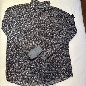 Steel & Jelly Mens Floral Button Down Blue Cotton Long Sleeve L Cottagecore Flip